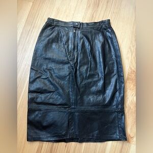 Vintage Black Leather Midi Skirt Size 36